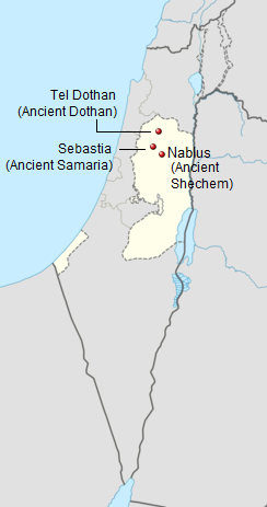 Localização de Dotã, Siquém e Samaria